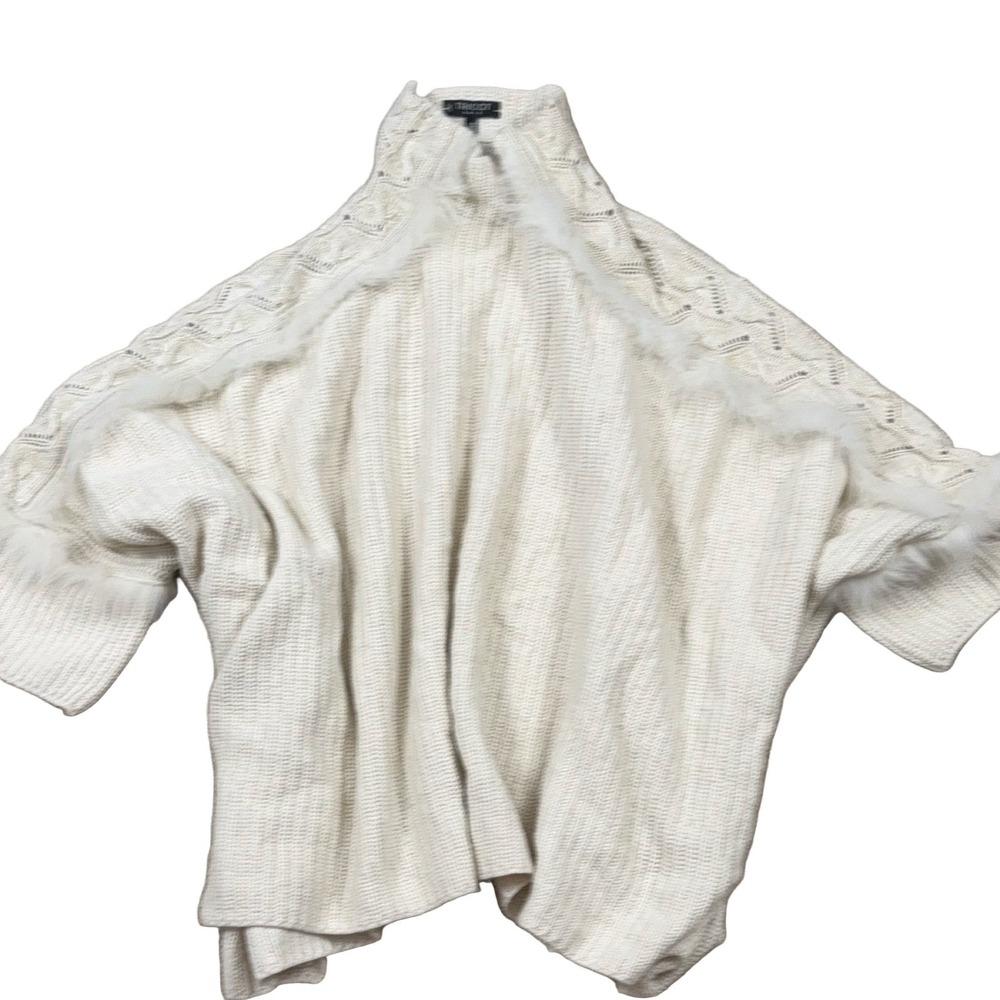 Tricot Chic Knit Sweater Cardigan Women's USA 4 Off-white Fur Trim Cable Knit